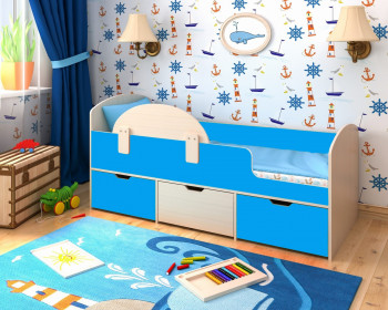 Кровать Малыш-мини с бортиком Дуб молочный/Голубой в Сокуре - sokur.mebel54.com | фото