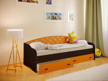 Кровать Софа-8 с мягкой спинкой (900х2000) Венге/Оранжевый в Сокуре - sokur.mebel54.com | фото