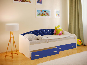 Кровать Софа-8 с мягкой спинкой со стразами (900х2000) Белый/Синий в Сокуре - sokur.mebel54.com | фото