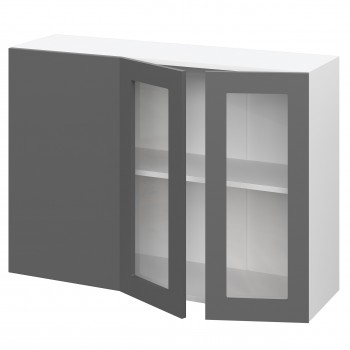 Норд ШВУПС 1000 Шкаф верхний угловой со стеклом (Софт черный/корпус Белый) в Сокуре - sokur.mebel54.com | фото
