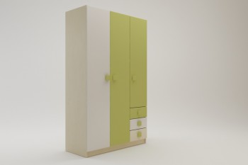 Шкаф 3-х створчатый с ящиками Эппл (Зеленый/Белый/корпус Клен) в Сокуре - sokur.mebel54.com | фото