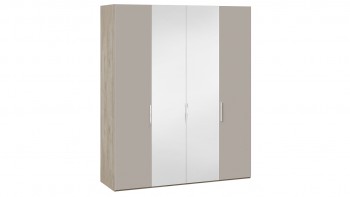 Шкаф комбинированный с 2 глухими и 2 зеркальными дверями «Эмбер» Баттл Рок/Серый глянец в Сокуре - sokur.mebel54.com | фото